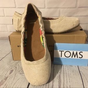 Toms Ballet Flats Natural Metallic Linen Youth5=W8